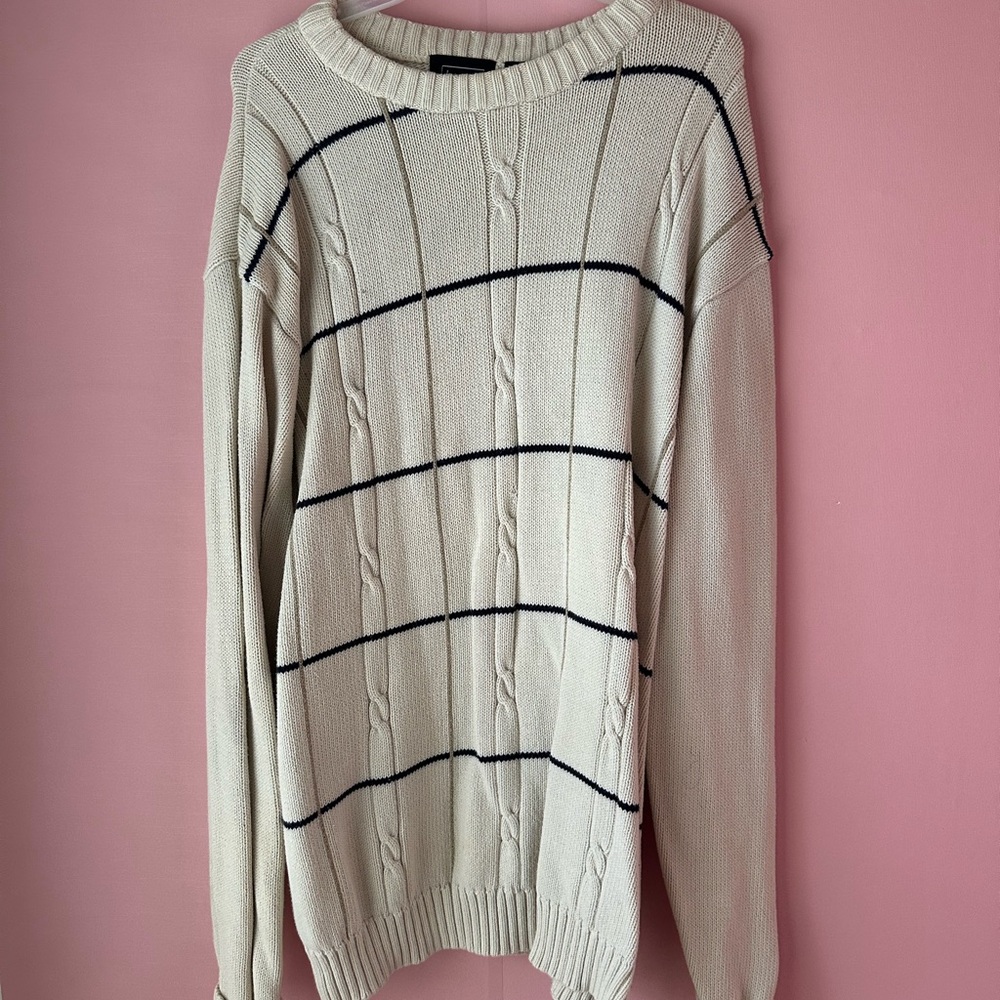 Haggar Men Beige Sweater with Black Stripes